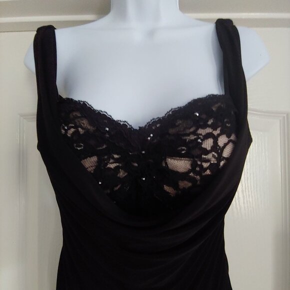 Marina Black Goth Lace Sequin Slip Dress Stretch Y2k Date Event Dress 8 - Picture 3 of 13